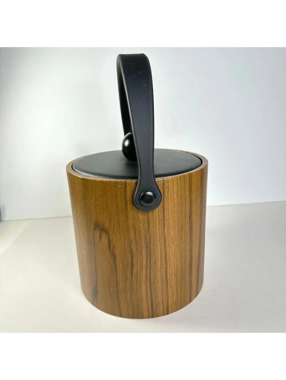Vintage 1960s Ice Bucket Brown Vinyl Wood Tones Kraftware